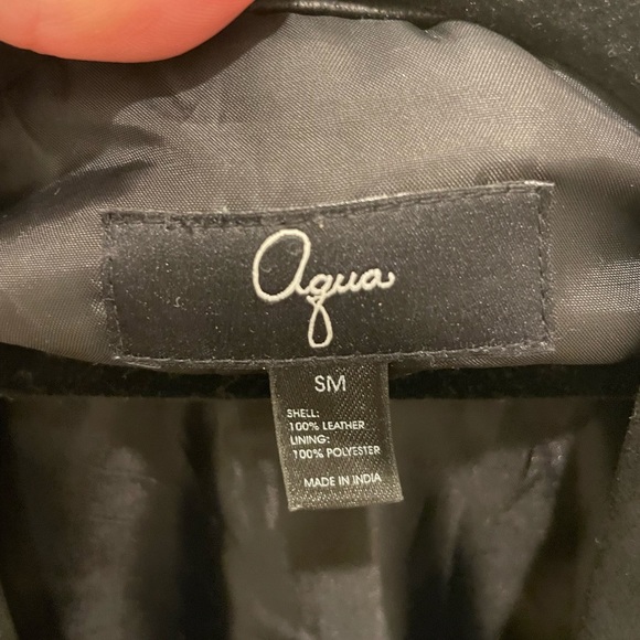 Aqua Draped Front Black Genuine Leather Jacket - Size Small - Picture 5 of 6